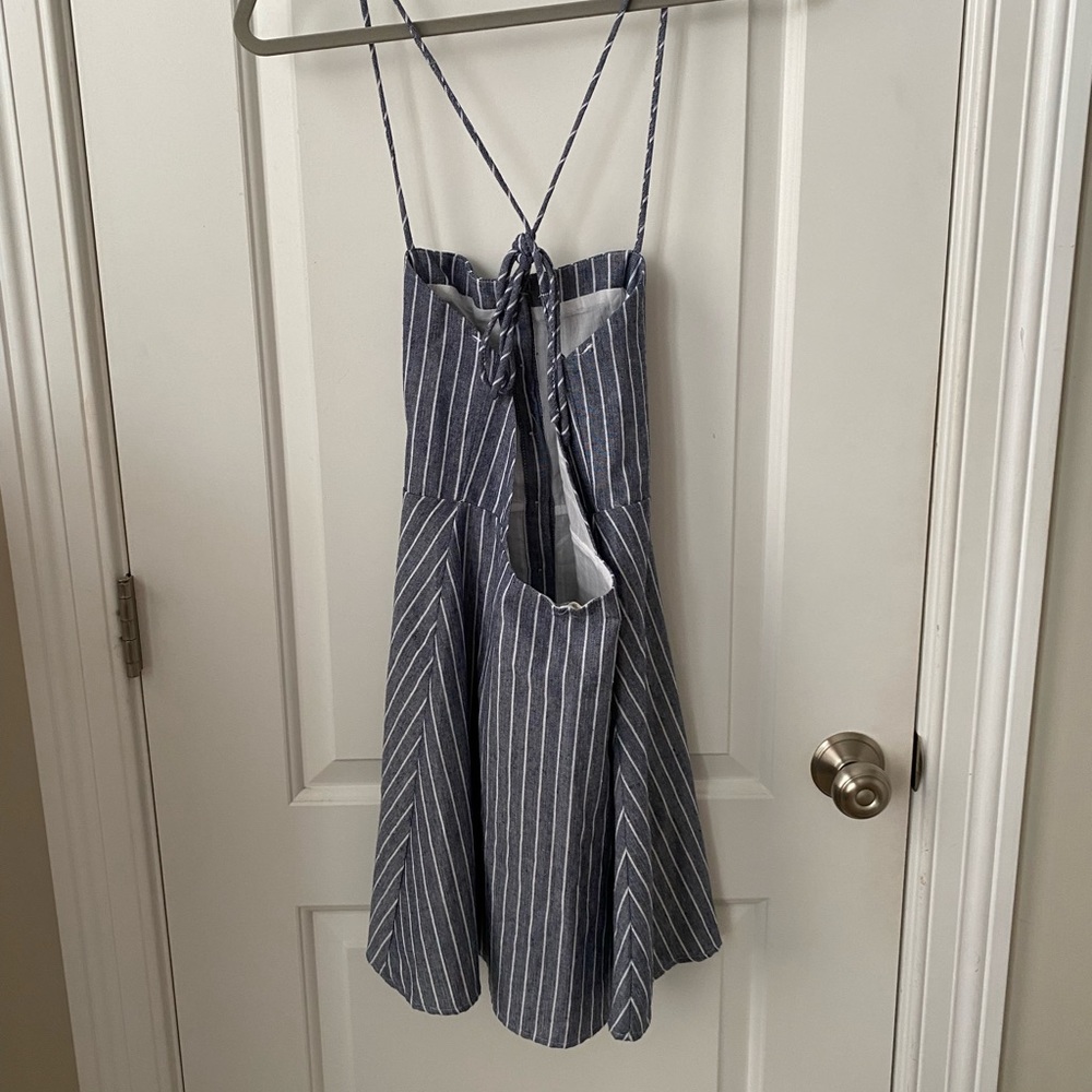 Blue and white summer dress, open back, size small